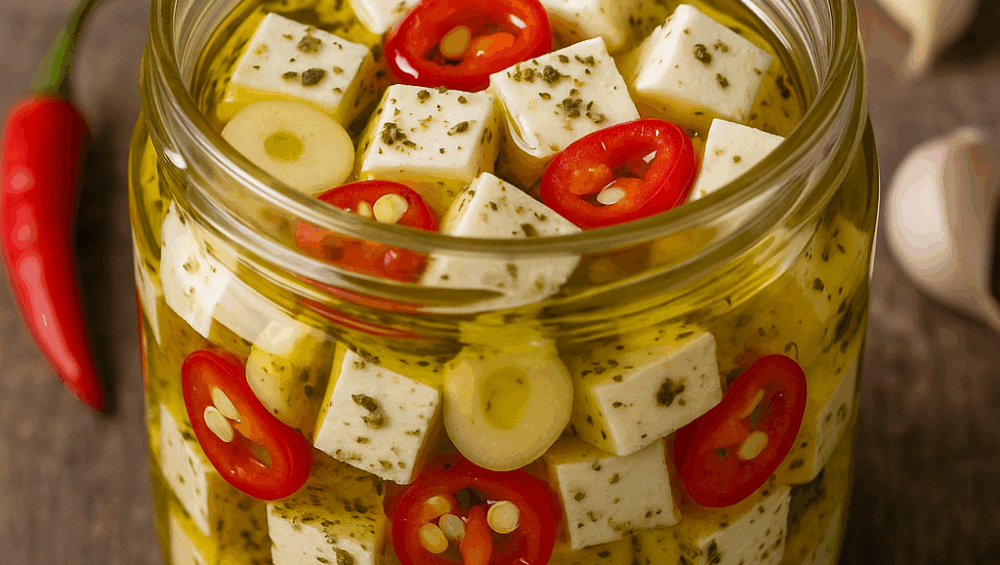 Marynowana feta z czosnkiem i chilli
